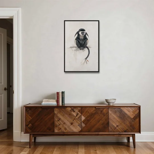 Contemporary Nursery Wall Art with a Colobus Monkey - Black Framed Canvas Wall Art - Coffee Table - 24x36