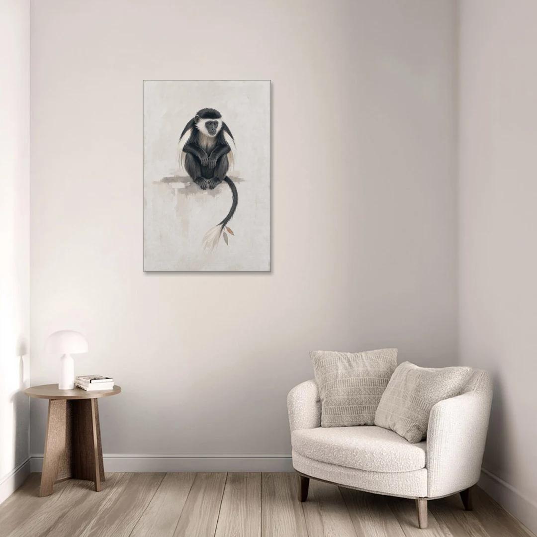 Contemporary Nursery Wall Art with a Colobus Monkey - Canvas Wall Art - Sofa - 24x36