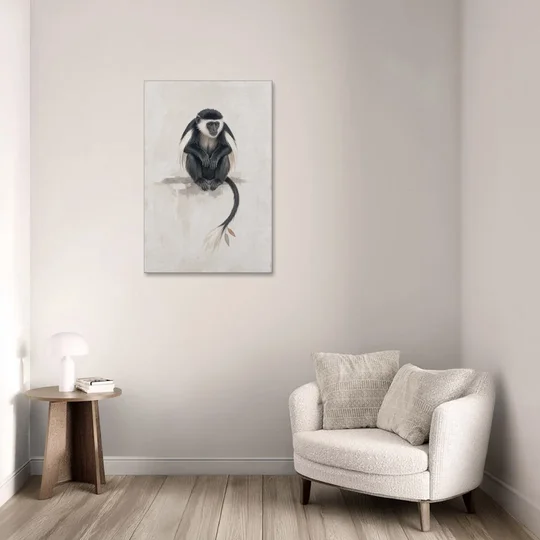 Contemporary Nursery Wall Art with a Colobus Monkey - Canvas Wall Art - Sofa - 24x36