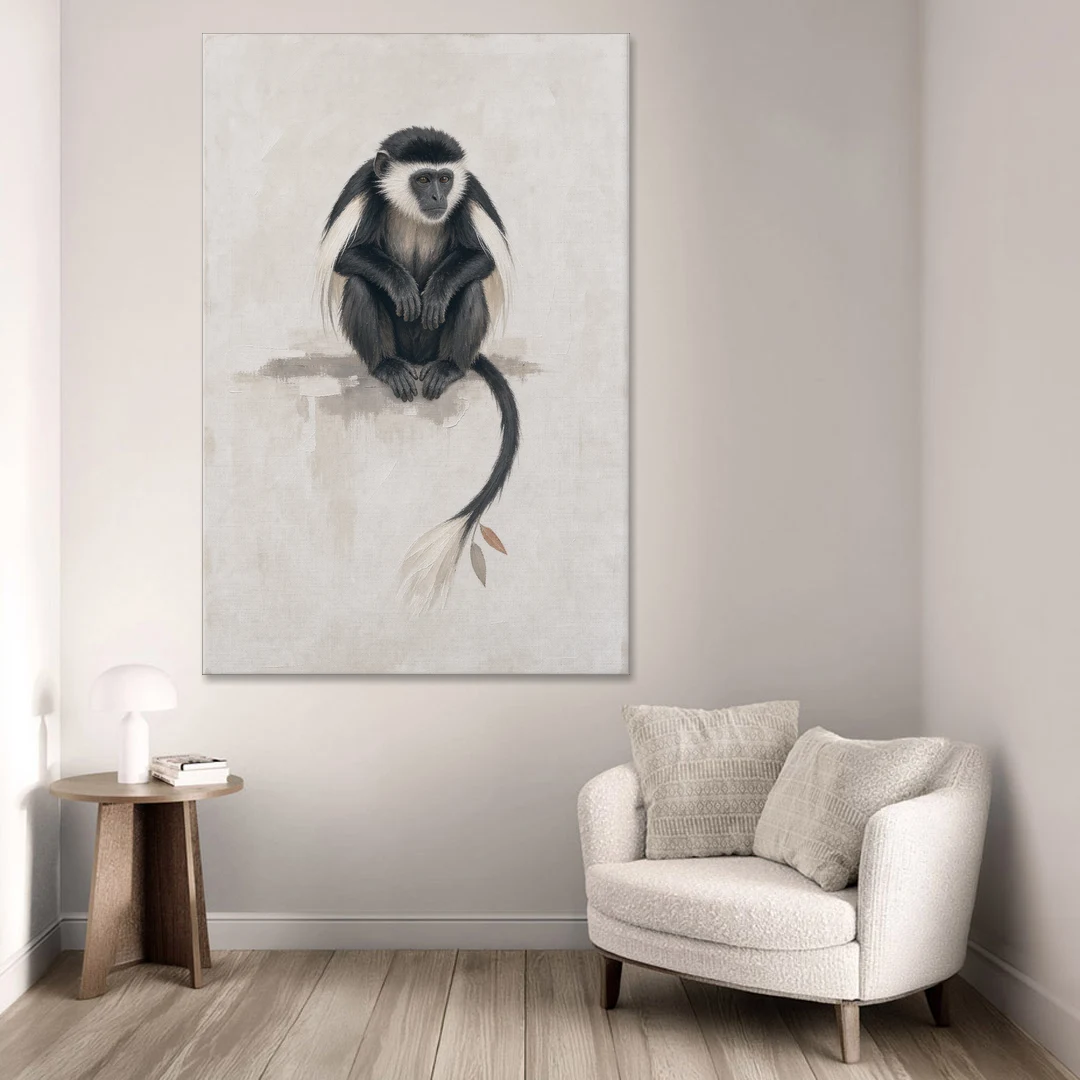 Contemporary Nursery Wall Art with a Colobus Monkey - Canvas Wall Art - Sofa - 40x60