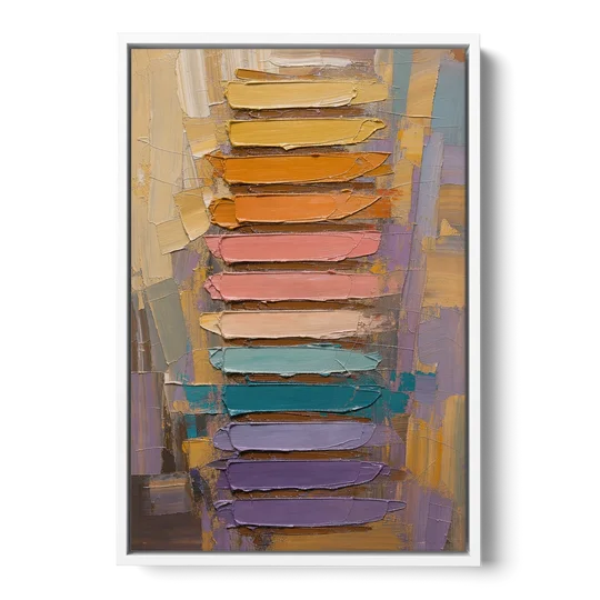 Contemporary Pastel Knife Ladder - White Framed Canvas Wall Art - Front