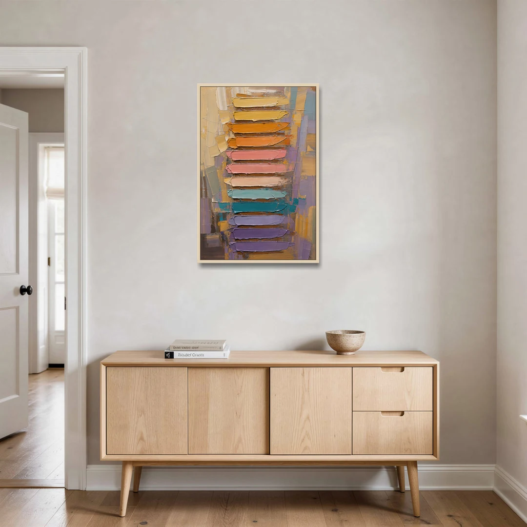 Contemporary Pastel Knife Ladder - Oak Framed Canvas Wall Art - Coffee Table - 24x36