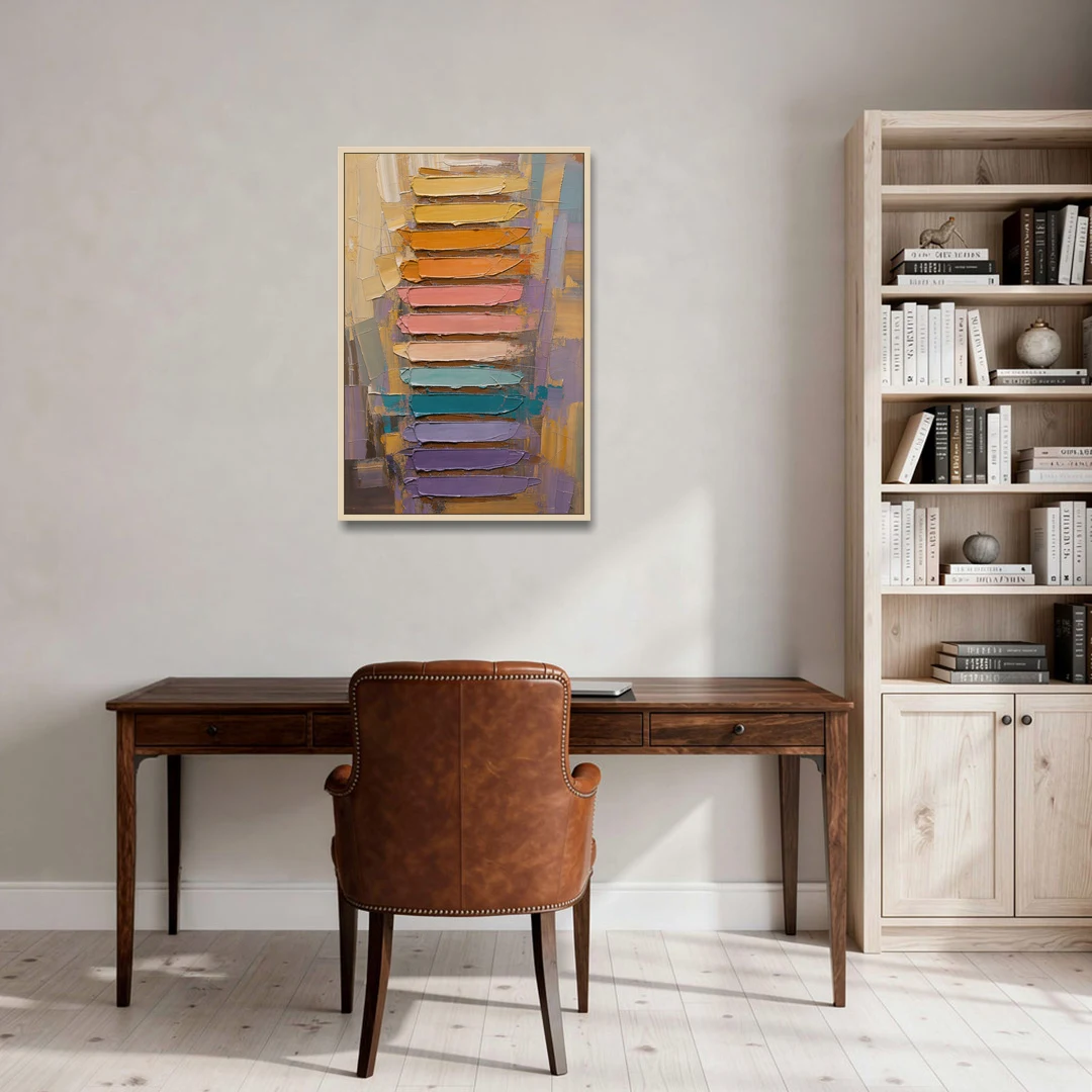 Contemporary Pastel Knife Ladder - Oak Framed Canvas Wall Art - Office - 24x36