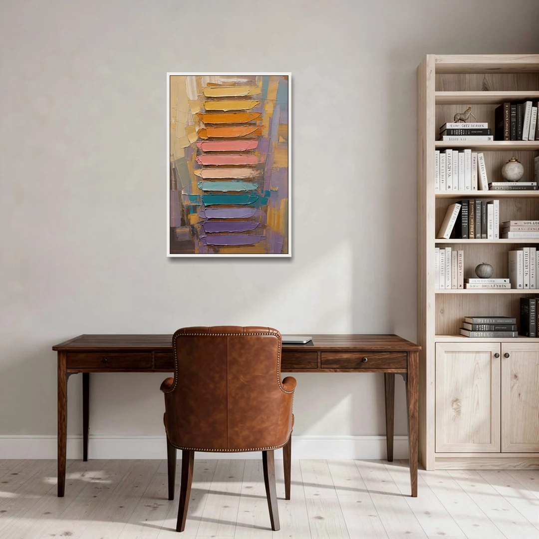 Contemporary Pastel Knife Ladder - White Framed Canvas Wall Art - Office - 24x36