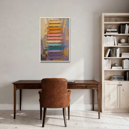 Contemporary Pastel Knife Ladder - White Framed Canvas Wall Art - Office - 24x36