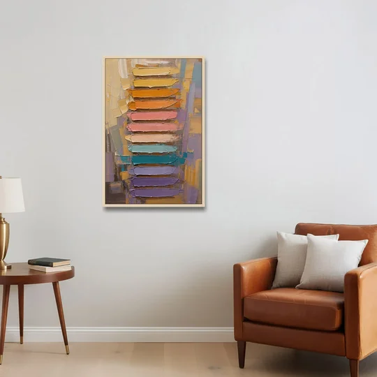 Contemporary Pastel Knife Ladder - Oak Framed Canvas Wall Art - Sofa - 24x36