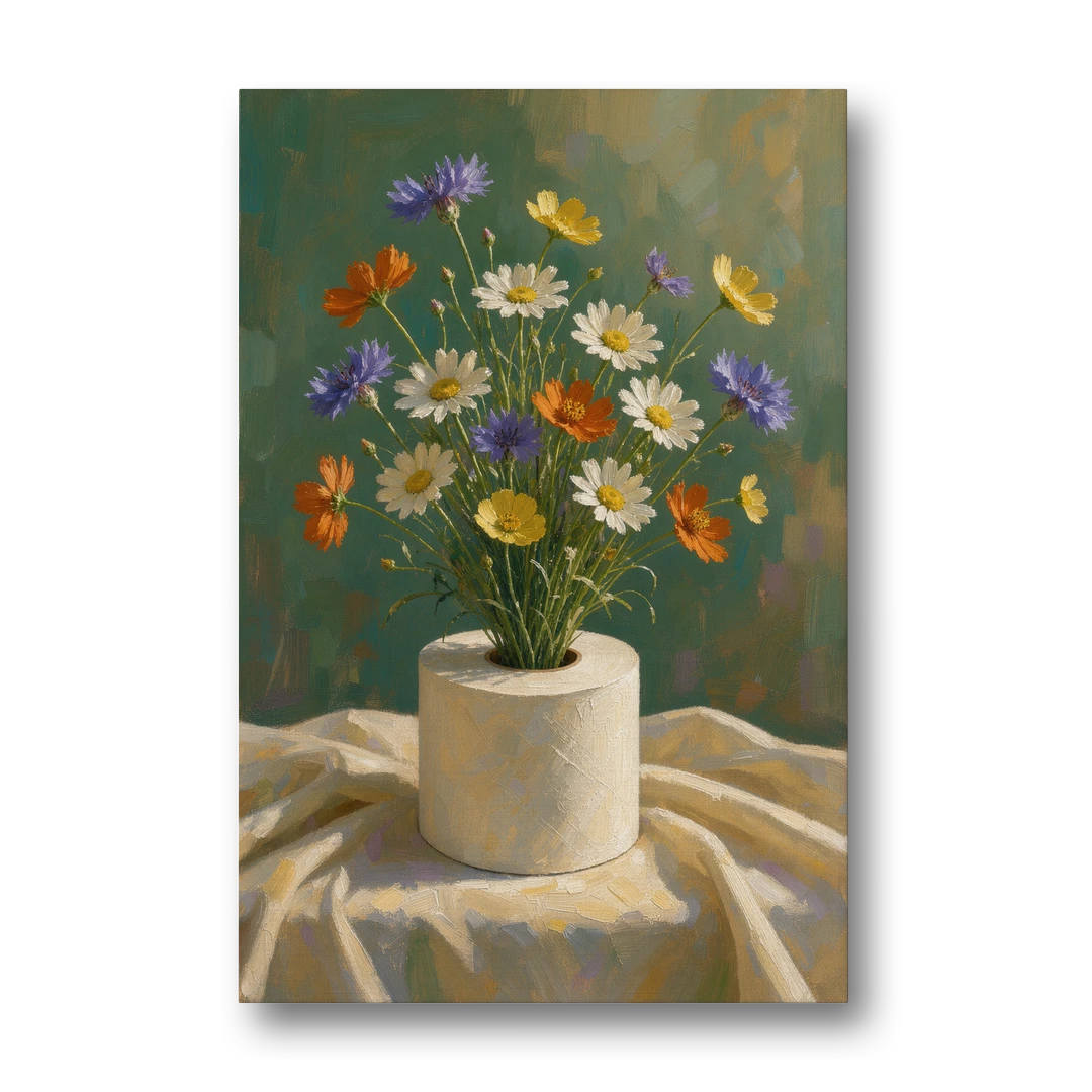 Contemporary Still Life Painting of Wildflowers in a Roll - Canvas Wall Art - Front