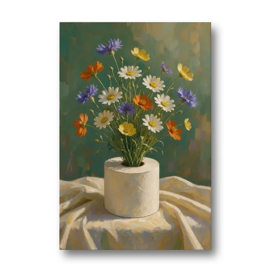 Contemporary Still Life Painting of Wildflowers in a Roll - Canvas Wall Art - Front