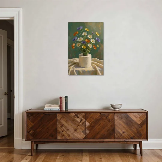 Contemporary Still Life Painting of Wildflowers in a Roll - Canvas Wall Art - Coffee Table - 24x36