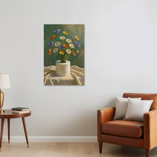 Contemporary Still Life Painting of Wildflowers in a Roll - Canvas Wall Art - Sofa - 24x36