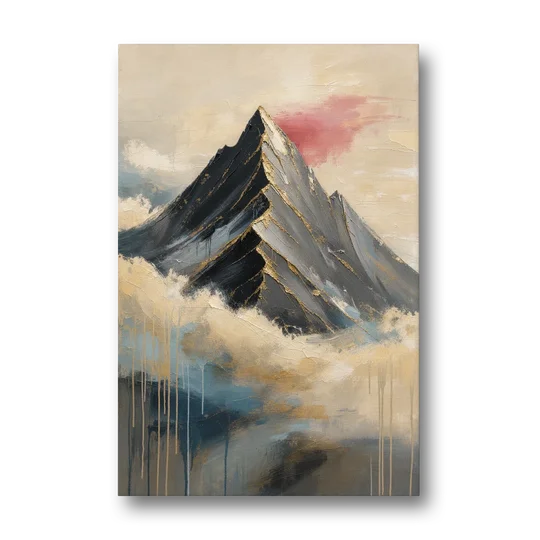Contemporary Wall Art Black Peak Above Ivory Clouds - Canvas Wall Art - Front