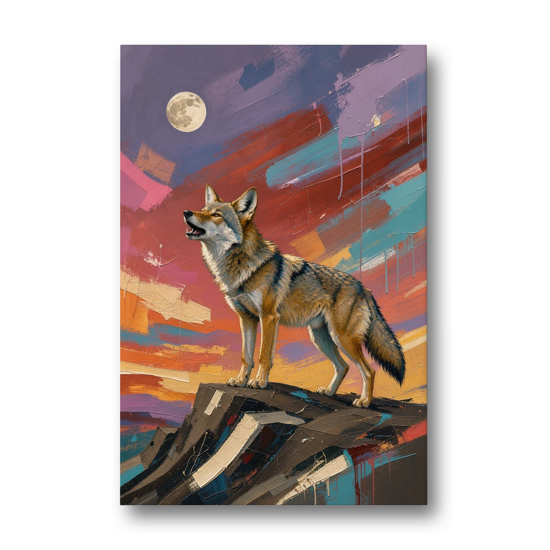 Contemporary Western Art Coyote Howling at the Moon - Canvas Wall Art - Front