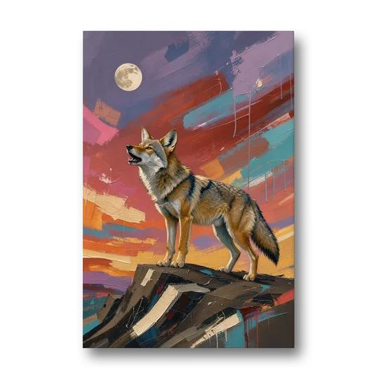 Contemporary Western Art Coyote Howling at the Moon - Canvas Wall Art - Front