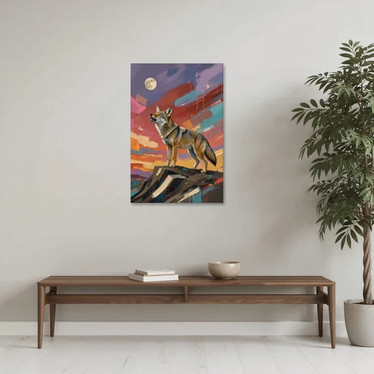 Contemporary Western Art Coyote Howling at the Moon - Canvas Wall Art - Coffee Table - 24x36