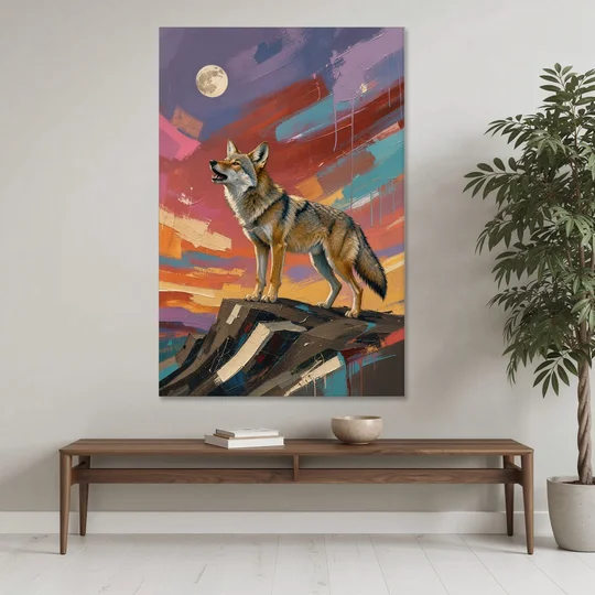 Contemporary Western Art Coyote Howling at the Moon - Canvas Wall Art - Coffee Table - 40x60