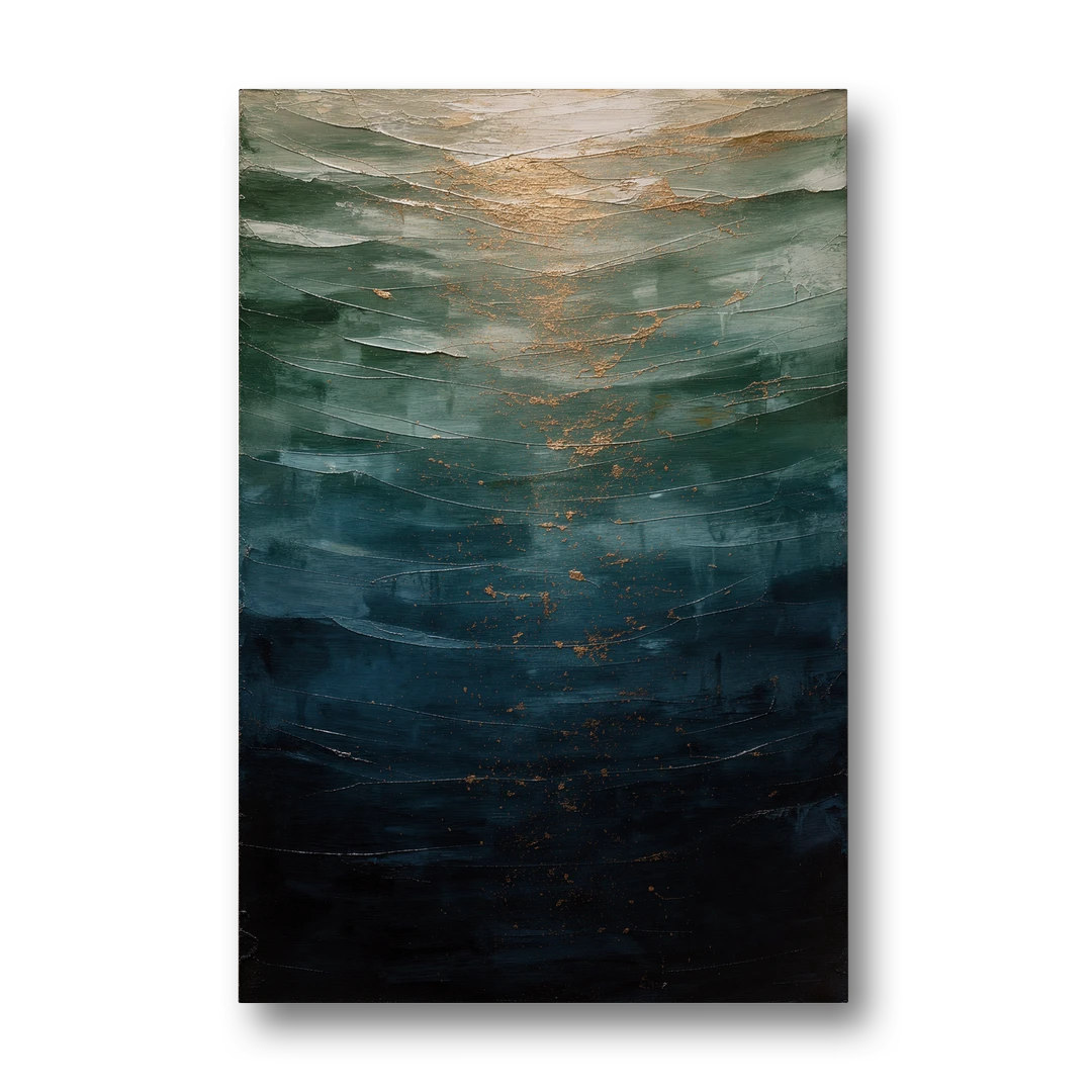 Copper Light Sinking Through Green Water for a Masculine Bedroom - Canvas Wall Art - Front