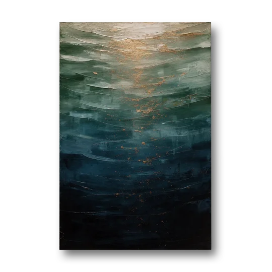 Copper Light Sinking Through Green Water for a Masculine Bedroom - Canvas Wall Art - Front