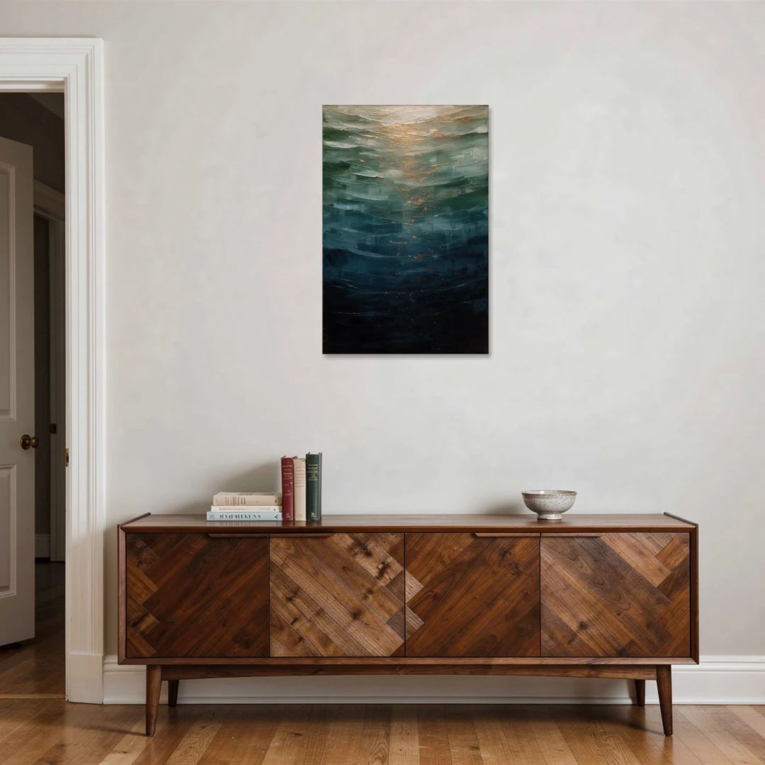 Copper Light Sinking Through Green Water for a Masculine Bedroom - Canvas Wall Art - Coffee Table - 24x36