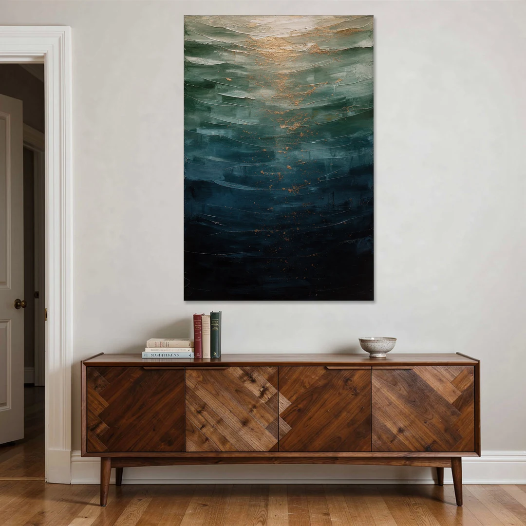 Copper Light Sinking Through Green Water for a Masculine Bedroom - Canvas Wall Art - Coffee Table - 40x60