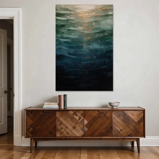 Copper Light Sinking Through Green Water for a Masculine Bedroom - Canvas Wall Art - Coffee Table - 40x60