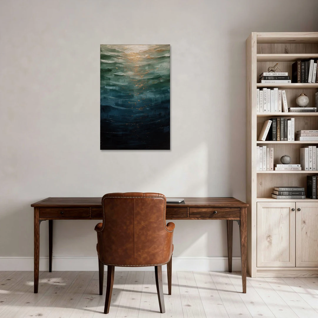 Copper Light Sinking Through Green Water for a Masculine Bedroom - Canvas Wall Art - Office - 24x36