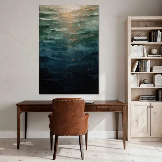 Copper Light Sinking Through Green Water for a Masculine Bedroom - Canvas Wall Art - Office - 40x60
