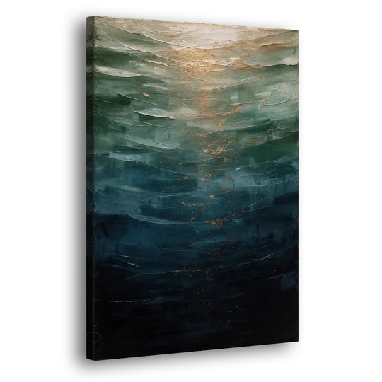 Copper Light Sinking Through Green Water for a Masculine Bedroom - Canvas Wall Art - Side