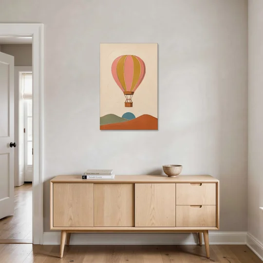 Coral Wall Art with a Striped Hot Air Balloon - Canvas Wall Art - Coffee Table - 24x36