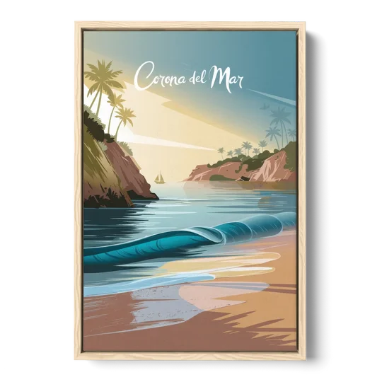 Corona Beach Vibes - Oak Framed Canvas Wall Art - Front