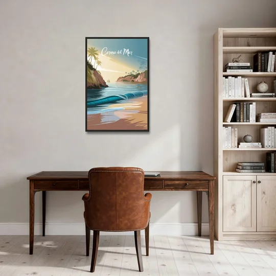 Corona Beach Vibes - Black Framed Canvas Wall Art - Office - 24x36