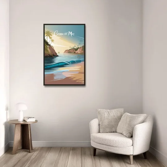 Corona Beach Vibes - Black Framed Canvas Wall Art - Sofa - 24x36