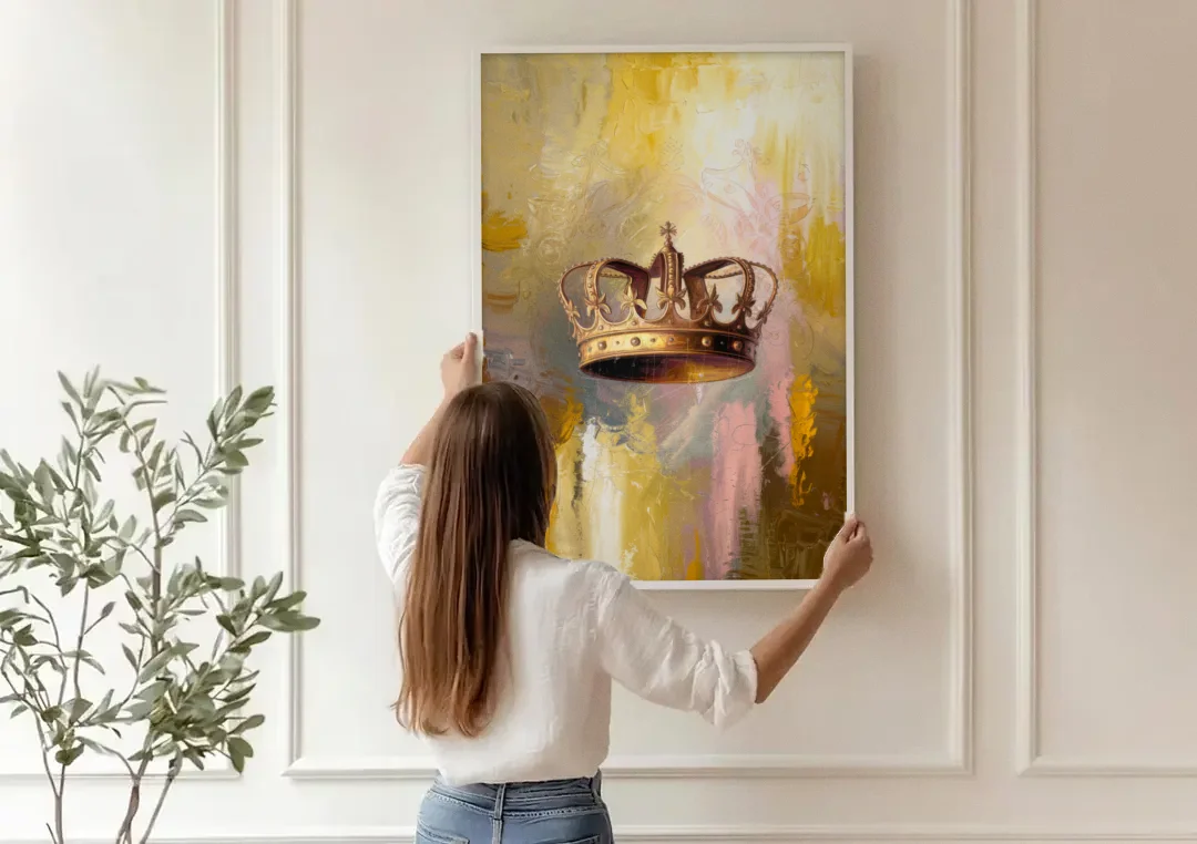 Corona Golden Hour canvas wall art being hung on a paneled wall