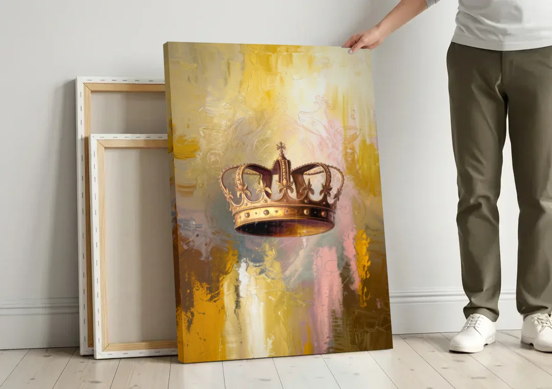 Corona Golden Hour canvas wall art leaning against a wall next to blank canvases
