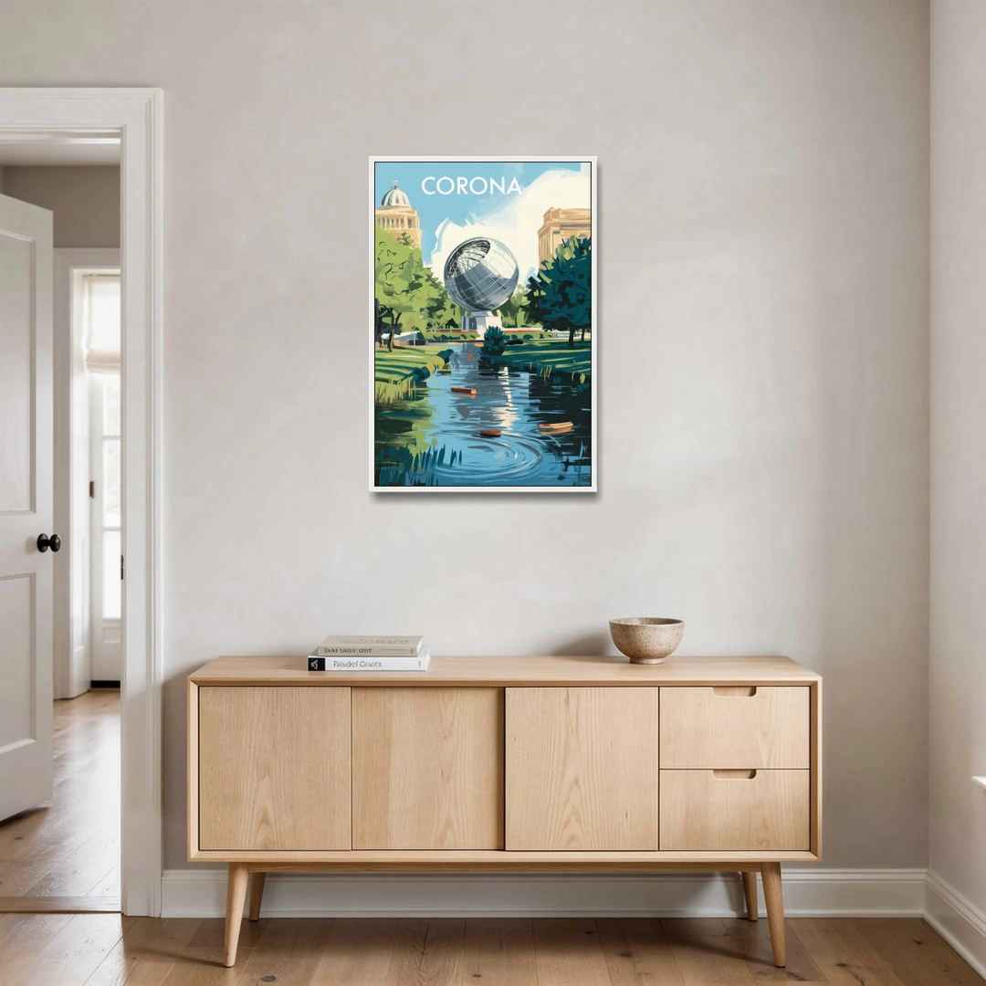 Corona Historic Landmarks - White Framed Canvas Wall Art - Coffee Table - 24x36