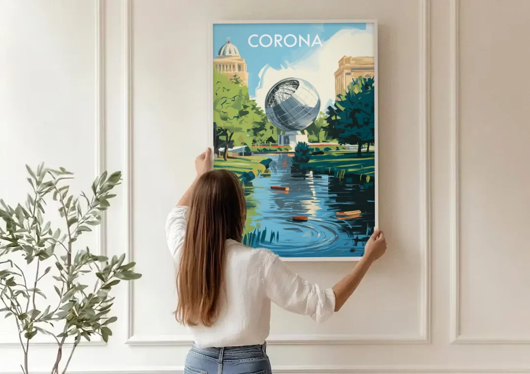 Corona Historic Landmarks canvas wall art being hung on a paneled wall