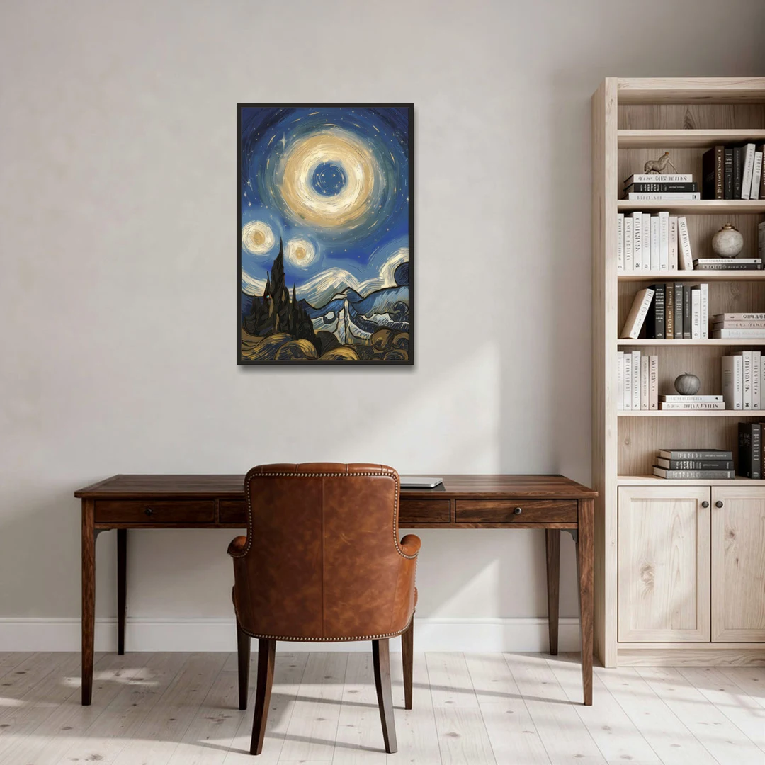 Corona Nightscape Glow - Black Framed Canvas Wall Art - Office - 24x36