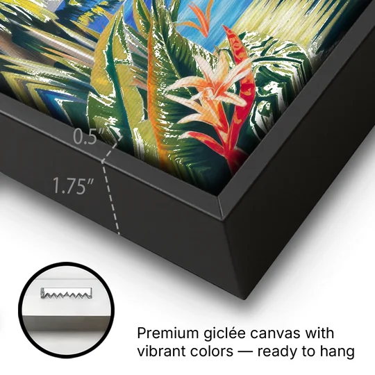 Corona Palm Tree Paradise - Black Framed Canvas Wall Art - Gallery Wrap Corner