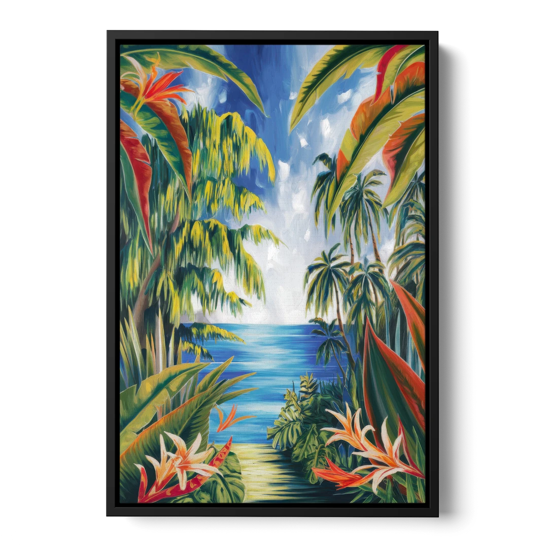 Corona Palm Tree Paradise - Black Framed Canvas Wall Art - Front