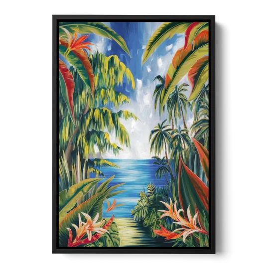 Corona Palm Tree Paradise - Black Framed Canvas Wall Art - Front
