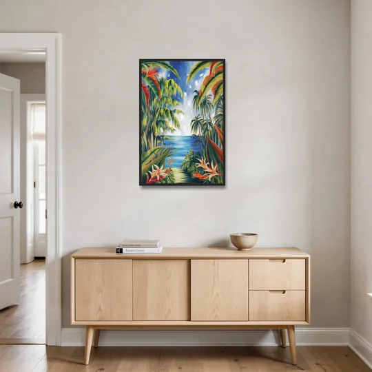 Corona Palm Tree Paradise - Black Framed Canvas Wall Art - Coffee Table - 24x36