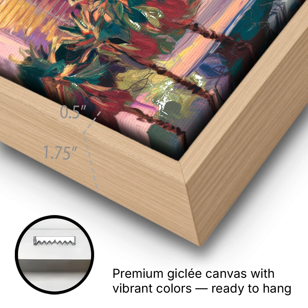 Corona Skyline Sunset - Oak Framed Canvas Wall Art - Gallery Wrap Corner