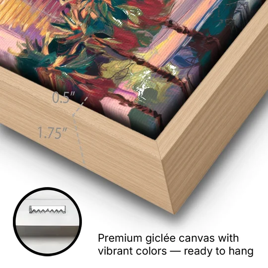 Corona Skyline Sunset - Oak Framed Canvas Wall Art - Gallery Wrap Corner