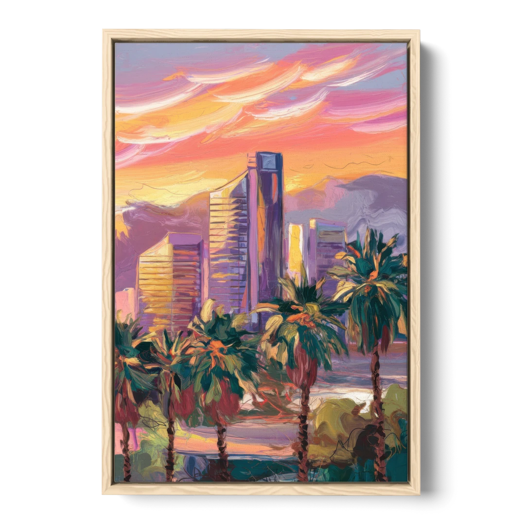 Corona Skyline Sunset - Oak Framed Canvas Wall Art - Front