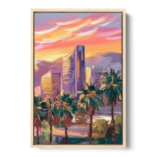 Corona Skyline Sunset - Oak Framed Canvas Wall Art - Front