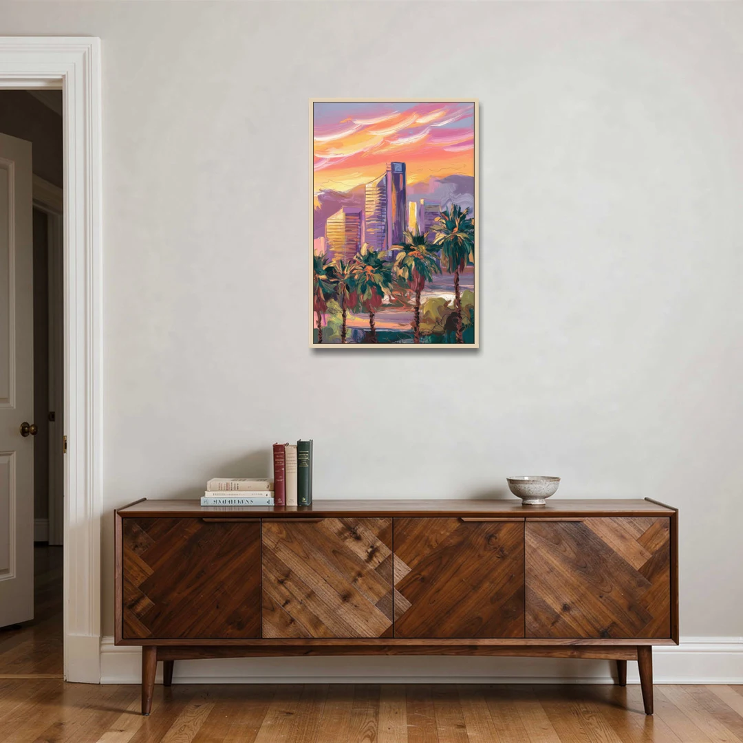 Corona Skyline Sunset - Oak Framed Canvas Wall Art - Coffee Table - 24x36