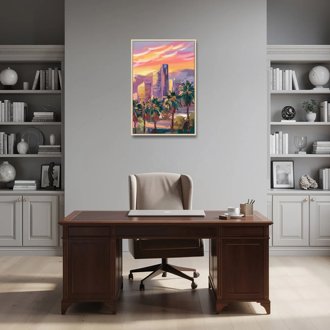 Corona Skyline Sunset - Oak Framed Canvas Wall Art - Office - 24x36