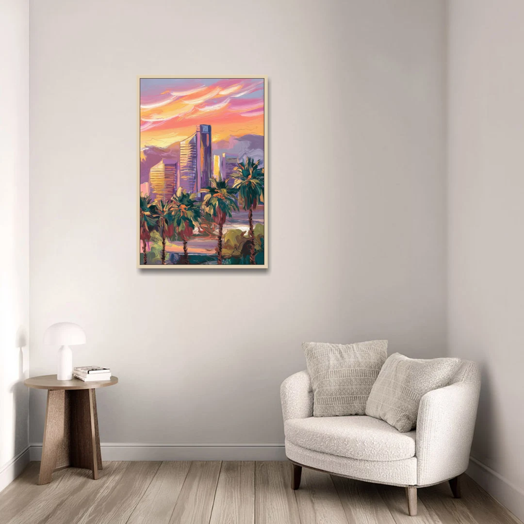 Corona Skyline Sunset - Oak Framed Canvas Wall Art - Sofa - 24x36
