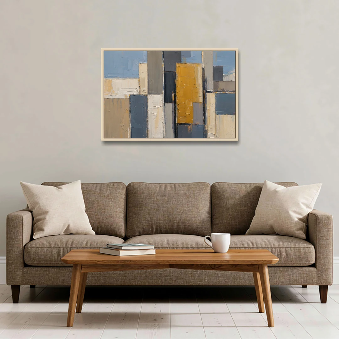 Corporate Office Wall Art of an Ochre Facade - Oak Framed Canvas Wall Art - Sofa - 36x24
