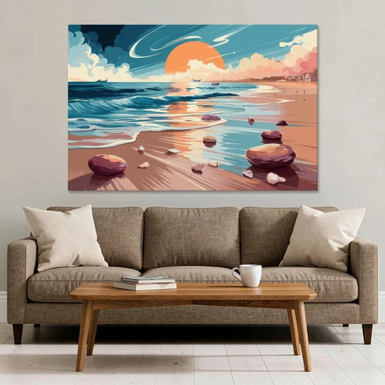 Corpus Christi Beach Sunset - Canvas Wall Art - Sofa - 60x40