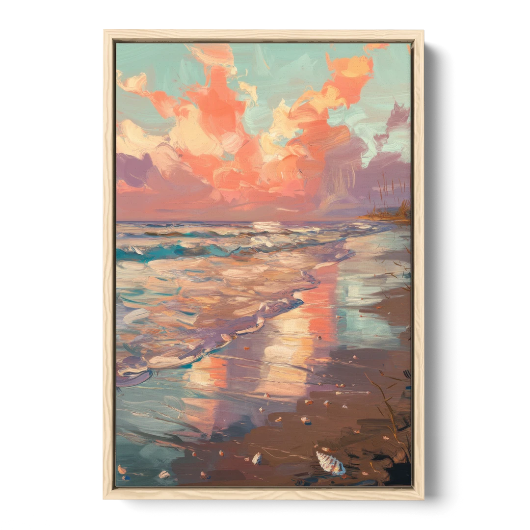 Corpus Christi Coastal Sunrise - Oak Framed Canvas Wall Art - Front